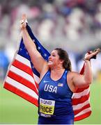 28 September 2019; DeAnna Price of USA celebrates after winning a gold medal in the Women's Hammer during day two of the World Athletics Championships 2019 at Khalifa International Stadium in Doha, Qatar. Photo by Sam Barnes/Sportsfile