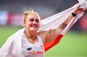 28 September 2019; Joanna Fiodorow of Poland celebrates after winning a silver medal in the Women's Hammer during day two of the World Athletics Championships 2019 at Khalifa International Stadium in Doha, Qatar. Photo by Sam Barnes/Sportsfile