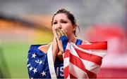 28 September 2019; DeAnna Price of USA celebrates after winning a gold medal in the Women's Hammer during day two of the World Athletics Championships 2019 at Khalifa International Stadium in Doha, Qatar. Photo by Sam Barnes/Sportsfile