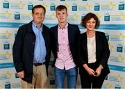 28 September 2019; Michael O’Neill of Buttevant and Cork, with family members Michael and Sarah O'Neill, on their arrival at the 2019 Electric Ireland Minor Star Awards. The Hurling and Football Team of the Year was selected by an expert panel of GAA legends including Alan Kerins, Derek McGrath, Karl Lacey and Tomás Quinn. The Electric Ireland GAA Minor Star Awards create a major moment for Minor players, showcasing the outstanding achievements of individual performers throughout the Championship season. The awards also recognise the effort of those who support them day in and day out, from their coaches to parents, clubs and communities. #GAAThisIsMajor  Photo by Seb Daly/Sportsfile