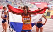 28 September 2019; Sifan Hassan of Netherlands, celebrates winning the Women's 10,000m during day two of the World Athletics Championships 2019 at Khalifa International Stadium in Doha, Qatar. Photo by Sam Barnes/Sportsfile