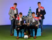 28 September 2019; Pictured are Cork's Minor footballers, from left, Daniel Linehan, Darragh Cashman, Conor Corbett and Michael O'Neill who were named on the Electric Ireland Minor Football Team of the Year at the 2019 Electric Ireland Minor Star Awards. The Football Team of the Year was selected by an expert panel of GAA legends including Alan Kerins, Derek McGrath, Karl Lacey and Tomás Quinn. The Electric Ireland GAA Minor Star Awards create a major moment for Minor players, showcasing the outstanding achievements of individual performers throughout the Championship season. The awards also recognise the effort of those who support them day in and day out, from their coaches to parents, clubs and communities. #GAAThisIsMajor Photo by Seb Daly/Sportsfile