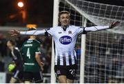 4 October 2019; Daniel Kelly of Dundalk celebrates after scoring his side's first goal during the SSE Airtricity League Premier Division match between Dundalk and Derry City at Oriel Park in Dundalk, Louth. Photo by Ben McShane/Sportsfile