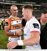 5 October 2019; Ruan Pienaar of Toyota Cheetahs with former team-mate Craig Gilroy of Ulster during the Guinness PRO14 Round 2 match between Toyota Cheetahs and Ulster at Toyota Stadium in Bloemfontein, South Africa. Photo by Johan Pretorius/Sportsfile