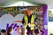 6 October 2019; Event Director Lavinia Duggan pictured at the Shelbourne Junior parkrun where Vhi hosted a special event to celebrate their partnership with parkrun Ireland. Vhi hosted a lively warm up routine which was great fun for children and adults alike. Crossing the finish line was a special experience as children were showered with bubbles and streamers to celebrate their achievement and each child received a gift. Junior parkrun in partnership with Vhi support local communities in organising free, weekly, timed 2km runs every Sunday at 9.30am. To register for a parkrun near you visit www.parkrun.ie. Photo by Piaras Ó Mídheach/Sportsfile