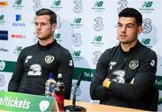 7 October 2019; Republic of Ireland's John Egan, right, and Kevin Long during a press conference at the FAI National Training Centre in Abbotstown, Dublin. Photo by Stephen McCarthy/Sportsfile