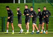 9 October 2019; Republic of Ireland players, from left, Derrick Williams, Jack Byrne, Kevin Long, James Collins, Alan Browne and Conor Hourihane during a training session at the FAI National Training Centre in Abbotstown, Dublin. Photo by Seb Daly/Sportsfile