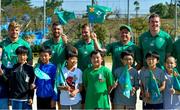 11 October 2019; Ireland players, from left, Jordi Murphy, Rob Kearney, Jack Carty, Sean Cronin and Chris Farrell with students during a visit by the Ireland rugby squad to Kasuga Elementary School in Kusaga, Fukuoka, Japan. Photo by Brendan Moran/Sportsfile