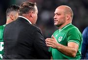 19 October 2019; Rory Best of Ireland with New Zealand head coach Steve Hansen after the 2019 Rugby World Cup Quarter-Final match between New Zealand and Ireland at the Tokyo Stadium in Chofu, Japan. Photo by Brendan Moran/Sportsfile