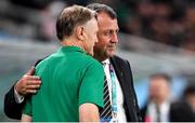 19 October 2019; New Zealand assistant coach Ian Foster, right, with Ireland head coach Joe Schmidt after the 2019 Rugby World Cup Quarter-Final match between New Zealand and Ireland at the Tokyo Stadium in Chofu, Japan. Photo by Brendan Moran/Sportsfile