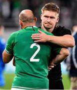 19 October 2019; Rory Best of Ireland with Jack Goodhue of New Zealand after the 2019 Rugby World Cup Quarter-Final match between New Zealand and Ireland at the Tokyo Stadium in Chofu, Japan. Photo by Brendan Moran/Sportsfile