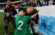 19 October 2019; Ireland captain Rory Best hugs his children Richie, Penny and Ben after the 2019 Rugby World Cup Quarter-Final match between New Zealand and Ireland at the Tokyo Stadium in Chofu, Japan. Photo by Brendan Moran/Sportsfile