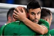 19 October 2019; Rory Best of Ireland is embraced by team-mate Conor Murray after the 2019 Rugby World Cup Quarter-Final match between New Zealand and Ireland at the Tokyo Stadium in Chofu, Japan. Photo by Brendan Moran/Sportsfile