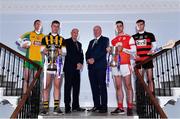 22 October 2019; In attendance during the AIB GAA Club Championships Launch are, from left, Corofin and former Galway footballer Gary Sice, Crossmaglen Rangers and Armagh footballer Oisin O’Neill, AIB Head of Retail Banking Denis O'Callaghan, Uachtarán Chumann Lúthchleas Gael John Horan, Cuala and Dublin hurler Sean Moran, and Ballygunner hurler Dessie Hutchinson at Wilson Hartnell on Ely Place in Dublin. This is AIB’s 29th year sponsoring the AIB GAA Football, Hurling and their 7th year sponsoring the Camogie Club Championships. For exclusive content and behind the scenes action throughout the AIB GAA & Camogie Club Championships follow AIB GAA on Facebook, Twitter, Instagram, and Snapchat. Photo by Sam Barnes/Sportsfile
