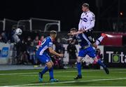 25 October 2019; Georgie Kelly of Dundalk heads to score his side's fourth goal during the SSE Airtricity League Premier Division match between Dundalk and St Patrick's Athletic at Oriel Park in Dundalk, Co Louth. Photo by Seb Daly/Sportsfile