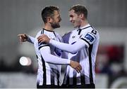 25 October 2019; Georgie Kelly of Dundalk celebrates with team-mate Dane Massey, left, after scoring his side's fourth goal during the SSE Airtricity League Premier Division match between Dundalk and St Patrick's Athletic at Oriel Park in Dundalk, Co Louth. Photo by Seb Daly/Sportsfile