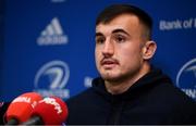 28 October 2019; Rónan Kelleher during a Leinster Rugby press conference at Leinster Rugby Headquarters in UCD, Dublin. Photo by Ramsey Cardy/Sportsfile