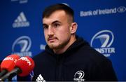 28 October 2019; Rónan Kelleher during a Leinster Rugby press conference at Leinster Rugby Headquarters in UCD, Dublin. Photo by Ramsey Cardy/Sportsfile