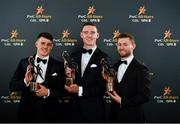 1 November 2019; Dublin footballers, from left, Brian Howard, Brian Fenton and Jack McCaffrey with their PwC All-Star awards at the PwC All-Stars 2019 at the Convention Centre in Dublin. Photo by Seb Daly/Sportsfile