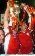 28 November 2003; Shelbourne players Richie Baker, left, celebrates after winning the eircom League Premier Division title with Jason Byrne. eircom league Premier Division, Shamrock Rovers v Shelbourne, Tolka Park, Dublin. Soccer. Picture credit; David Maher / SPORTSFILE *EDI*