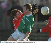 23 November 2003; Kevin Bonar, St Brigid's, in action against Seamus Prunty, Clonguish. AIB Leinster Club Football Championship Semi-Final, Clonguish v St. Brigid's, Cusack Park, Mullingar, Co. Westmeath. Picture credit; Brendan Moran / SPORTSFILE *EDI*