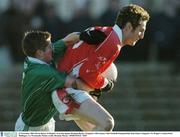 23 November 2003; Kevin Bonar, St Brigid's, in action against Brendan Burke, Clonguish. AIB Leinster Club Football Championship Semi-Final, Clonguish v St. Brigid's, Cusack Park, Mullingar, Co. Westmeath. Picture credit; Brendan Moran / SPORTSFILE *EDI*