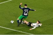 3 November 2019; Neil Farrugia of Shamrock Rovers is tackled by Seán Gannon of Dundalk during the extra.ie FAI Cup Final between Dundalk and Shamrock Rovers at the Aviva Stadium in Dublin. Photo by Michael P Ryan/Sportsfile