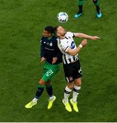 3 November 2019; Dane Massey of Dundalk in action against Graham Burke of Shamrock Rovers during the extra.ie FAI Cup Final between Dundalk and Shamrock Rovers at the Aviva Stadium in Dublin. Photo by Michael P Ryan/Sportsfile