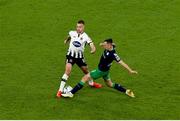 3 November 2019; Robbie Benson of Dundalk in action against Aaron McEneff of Shamrock Rovers during the extra.ie FAI Cup Final between Dundalk and Shamrock Rovers at the Aviva Stadium in Dublin. Photo by Michael P Ryan/Sportsfile