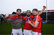 10 November 2019; St Thomas' players, from left, James Barrett, David Burke and Shane Cooney celebrate following the Galway County Senior Club Hurling Championship Final match between Liam Mellows and St Thomas' at Pearse Stadium in Galway. Photo by Harry Murphy/Sportsfile