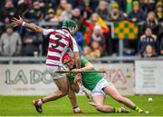 10 November 2019; Sé McGuigan of Slaughtneil in action against Conor McKinley of Dunloy during the Ulster GAA Hurling Senior Club Championship Final match between Slaughtneil and Dunloy at Páirc Esler, Newry, Co Down. Photo by Philip Fitzpatrick/Sportsfile