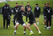 16 November 2019; Glenn Whelan and Seamus Coleman during a Republic of Ireland training session at the FAI National Training Centre in Abbotstown, Dublin. Photo by Stephen McCarthy/Sportsfile
