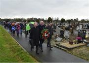 21 November 2019; Uachtarán Cumann Lúthchleas Gael John Horan, centre, with Monsignor Eoin Thynne, left, and Ard Stiúrthóir of the GAA Tom Ryan at the unveiling of headstones on the graves of Jerome O’Leary, 10, Michael Feery, 40, and Patrick O’Dowd, 57, who are among the 14 people killed at Croke Park on this day 99 years ago on what became known as Bloody Sunday. These unveilings complete the list of seven Bloody Sunday victims who until recently had all been buried in unmarked graves at different locations at Glasnevin Cemetery in Dublin. Photo by Matt Browne/Sportsfile