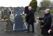 21 November 2019; Uachtarán Cumann Lúthchleas Gael John Horan, left, unveils the headstone of Michael Feery with Monsignor Eoin Thynne, right, and Ard Stiúrthóir of the GAA Tom Ryan during the unveiling of headstones on the graves of Jerome O’Leary, 10, Michael Feery, 40, and Patrick O’Dowd, 57, who are among the 14 people killed at Croke Park on this day 99 years ago on what became known as Bloody Sunday. These unveilings complete the list of seven Bloody Sunday victims who until recently had all been buried in unmarked graves at different locations at Glasnevin Cemetery in Dublin. Photo by Matt Browne/Sportsfile