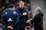 23 November 2019; Leinster head coach Leo Cullen, centre, in conversation with Leinster backs coach Felipe Contepomi, left, and Lyon head coach Pierre Mignoni ahead of the Heineken Champions Cup Pool 1 Round 2 match between Lyon and Leinster at Matmut Stadium in Lyon, France. Photo by Ramsey Cardy/Sportsfile