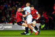 23 November 2019; Simon Zebo of Racing 92 is tackled by JJ Hanrahan of Munster during the Heineken Champions Cup Pool 4 Round 2 match between Munster and Racing 92 at Thomond Park in Limerick. Photo by Diarmuid Greene/Sportsfile