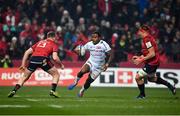 23 November 2019; Virimi Vakatawa of Racing 92 in action against Chris Farrell, left, and CJ Stander of Munster during the Heineken Champions Cup Pool 4 Round 2 match between Munster and Racing 92 at Thomond Park in Limerick. Photo by Sam Barnes/Sportsfile
