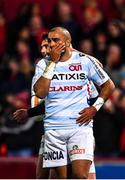 23 November 2019; Simon Zebo of Racing 92 reacts after Finn Russell of Racing 92 goes over to score his side's first try during the Heineken Champions Cup Pool 4 Round 2 match between Munster and Racing 92 at Thomond Park in Limerick. Photo by Sam Barnes/Sportsfile
