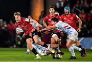 23 November 2019; Mike Haley of Munster is tackled by Teddy Iribaren of Racing 92 during the Heineken Champions Cup Pool 4 Round 2 match between Munster and Racing 92 at Thomond Park in Limerick. Photo by Brendan Moran/Sportsfile