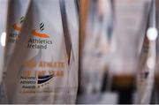 28 November 2019; A detailed view of awards prior to the Irish Life Health National Athletics Awards 2019 at Crowne Plaza Hotel, Blanchardstown, Dublin. Photo by Eóin Noonan/Sportsfile