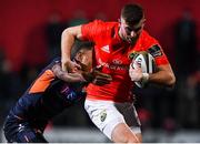29 November 2019; Shane Daly of Munster is tackled by Eroni Sau of  Edinburgh during the Guinness PRO14 Round 7 match between Munster and Edinburgh at Irish Independent Park in Cork. Photo by Matt Browne/Sportsfile