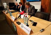 6 December 2019; FAI board members await the arrival of President Donal Conway prior to an FAI Press Conference at FAI HQ in Abbotstown, Dublin. Photo by David Fitzgerald/Sportsfile