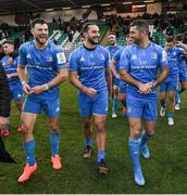 7 December 2019; Robbie Henshaw, left, James Lowe, centre, and Rob Kearney of Leinster following the Heineken Champions Cup Pool 1 Round 3 match between Northampton Saints and Leinster at Franklins Gardens in Northampton, England. Photo by Ramsey Cardy/Sportsfile