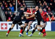 14 December 2019; Chris Farrell of Munster is tackled by Nick Tompkins, left, and Ben Earl of Saracens during the Heineken Champions Cup Pool 4 Round 4 match between Saracens and Munster at Allianz Park in Barnet, England. Photo by Seb Daly/Sportsfile