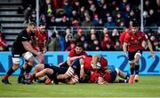 14 December 2019; Tadhg Beirne of Munster is tackled by Vincent Koch of Saracens resulting in an injury to Tadhg Beirne during the Heineken Champions Cup Pool 4 Round 4 match between Saracens and Munster at Allianz Park in Barnet, England. Photo by Seb Daly/Sportsfile