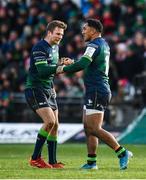 14 December 2019; Jack Carty, left, and  Bundee Aki of Connacht embrace following the Heineken Champions Cup Pool 5 Round 4 match between Connacht and Gloucester at The Sportsground in Galway. Photo by Harry Murphy/Sportsfile