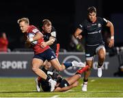 14 December 2019; Mike Haley of Munster is tackled by Nick Tompkins and Alex Lozowski of Saracens during the Heineken Champions Cup Pool 4 Round 4 match between Saracens and Munster at Allianz Park in Barnet, England. Photo by Seb Daly/Sportsfile