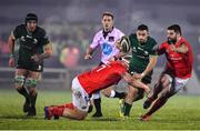21 December 2019; Caolin Blade of Connacht is tackled by Jeremy Loughman and Kevin O’Byrne of Munster during the Guinness PRO14 Round 8 match between Connacht and Munster at The Sportsground in Galway. Photo by Brendan Moran/Sportsfile
