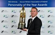 10 January 2020; Dundalk manager Vinny Perth with his Dan McCaffrey Personality of the Year award during the SSE Airtricity / Soccer Writers Association of Ireland Diamond Jubilee Personality of the Year Awards 2019 at the Clayton Hotel in Dublin. Photo by Seb Daly/Sportsfile