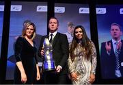 10 January 2020; Dundalk manager Vinny Perth is presented with his Dan McCaffrey Personality of the Year award by Leanne Shiel, Marketing & Sponsorship Manager at SSE Airtricity, and Janet Smith, granddaughter of Dan McCaffrey, during the SSE Airtricity / Soccer Writers Association of Ireland Diamond Jubilee Personality of the Year Awards 2019 at the Clayton Hotel in Dublin. Photo by Seb Daly/Sportsfile